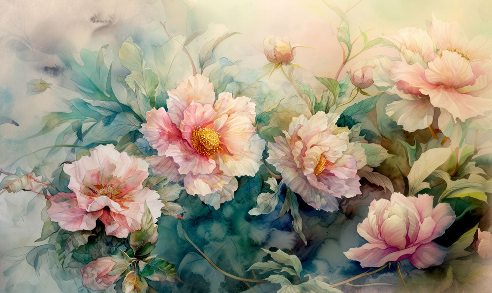 Elegant Watercolor Large Floral Wallpaper
