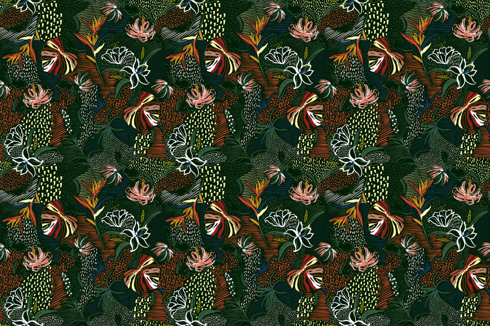 Midnight Tropical Botanical Wallpaper