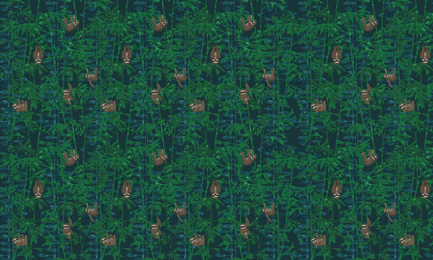 Sloth Jungle Green Kids Room Mural Wallpaper