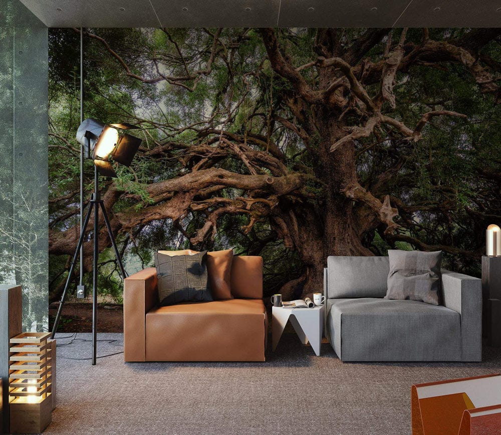 custom wallpaper of a realistic tree for living room wall decoration
