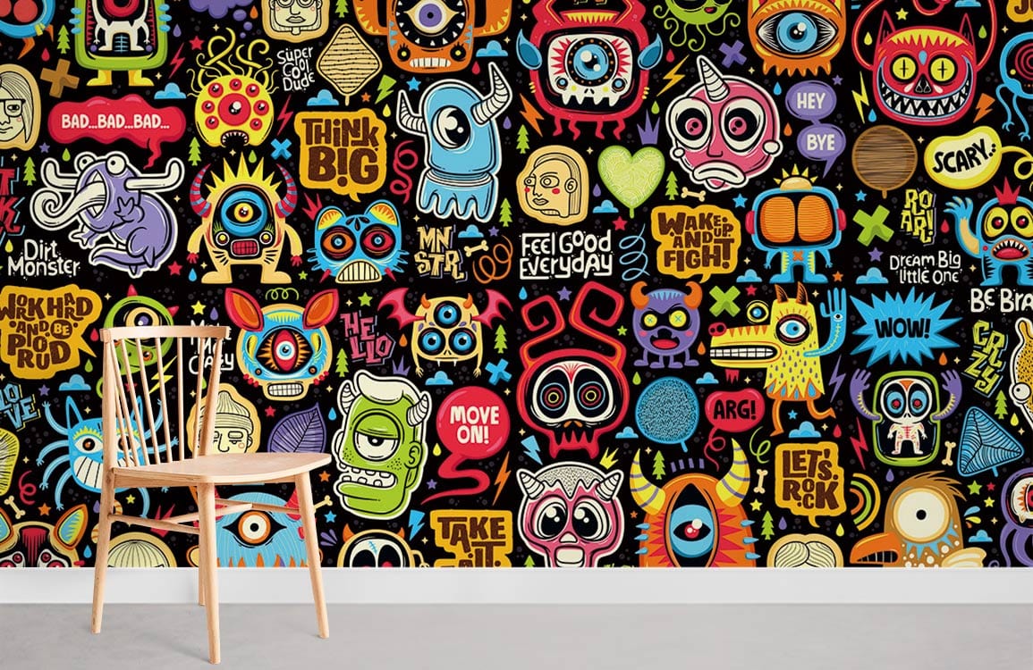 graffiti monsters Colorful Graffiti Monster Kids Mural Wallpaper