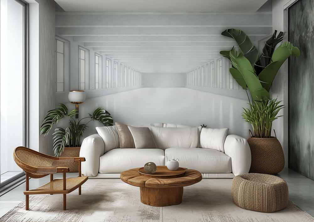 Infinite Window Perspective Mural Wallpaper in living room
