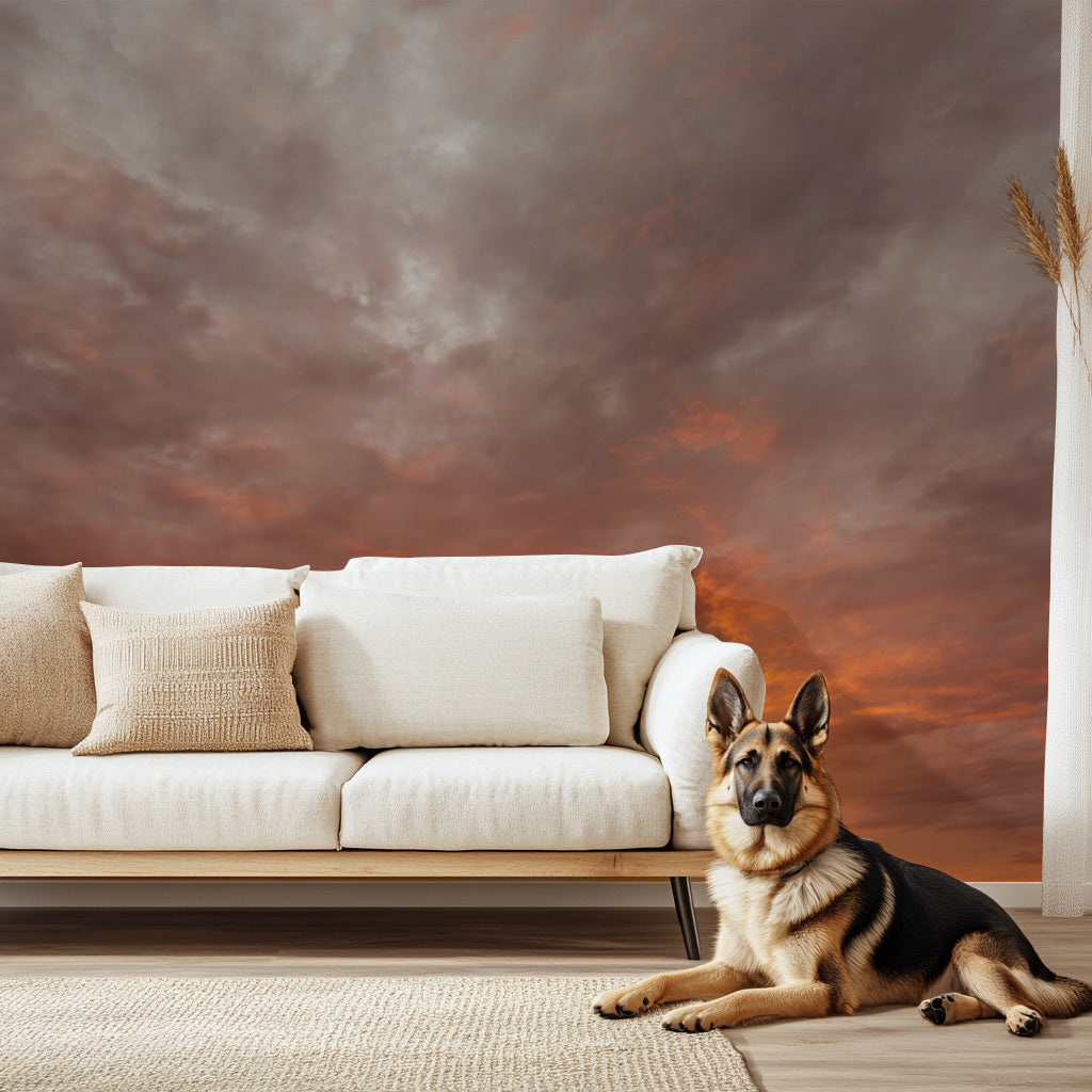 Dramatic Fiery Sunset Sky Mural Wallpaper