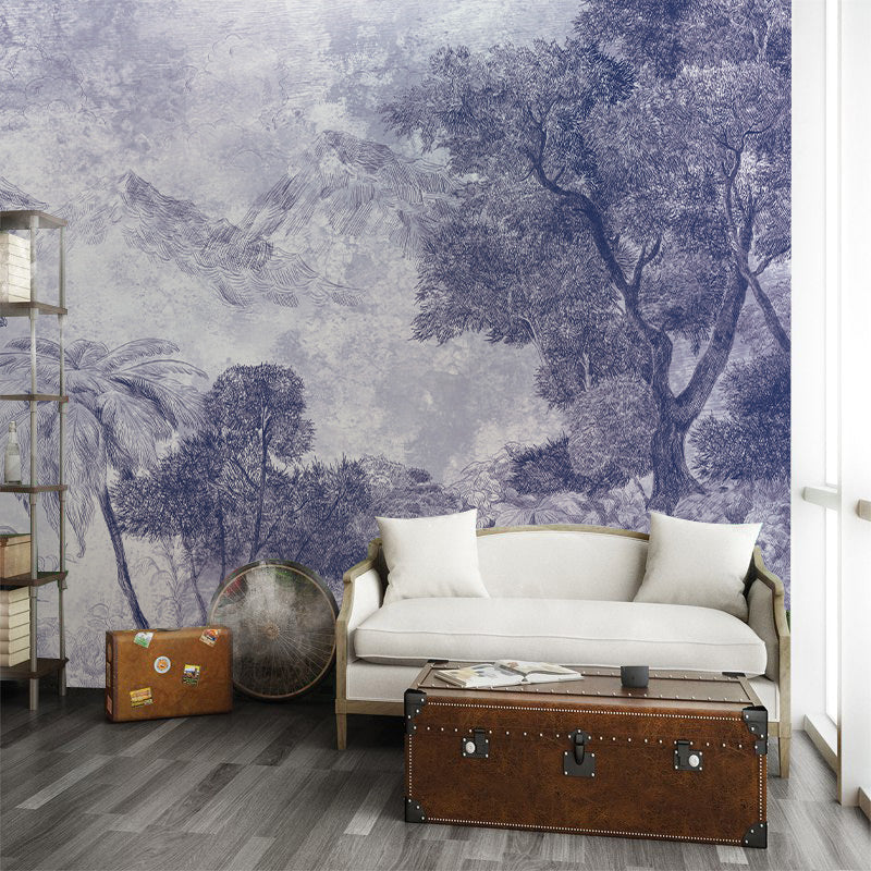Mystical Blue Forest Scenic Wallpaper in living room