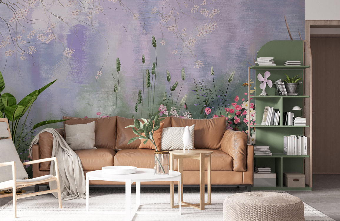 Imitation Oil Painting Flower Mural Wallpaper in living room