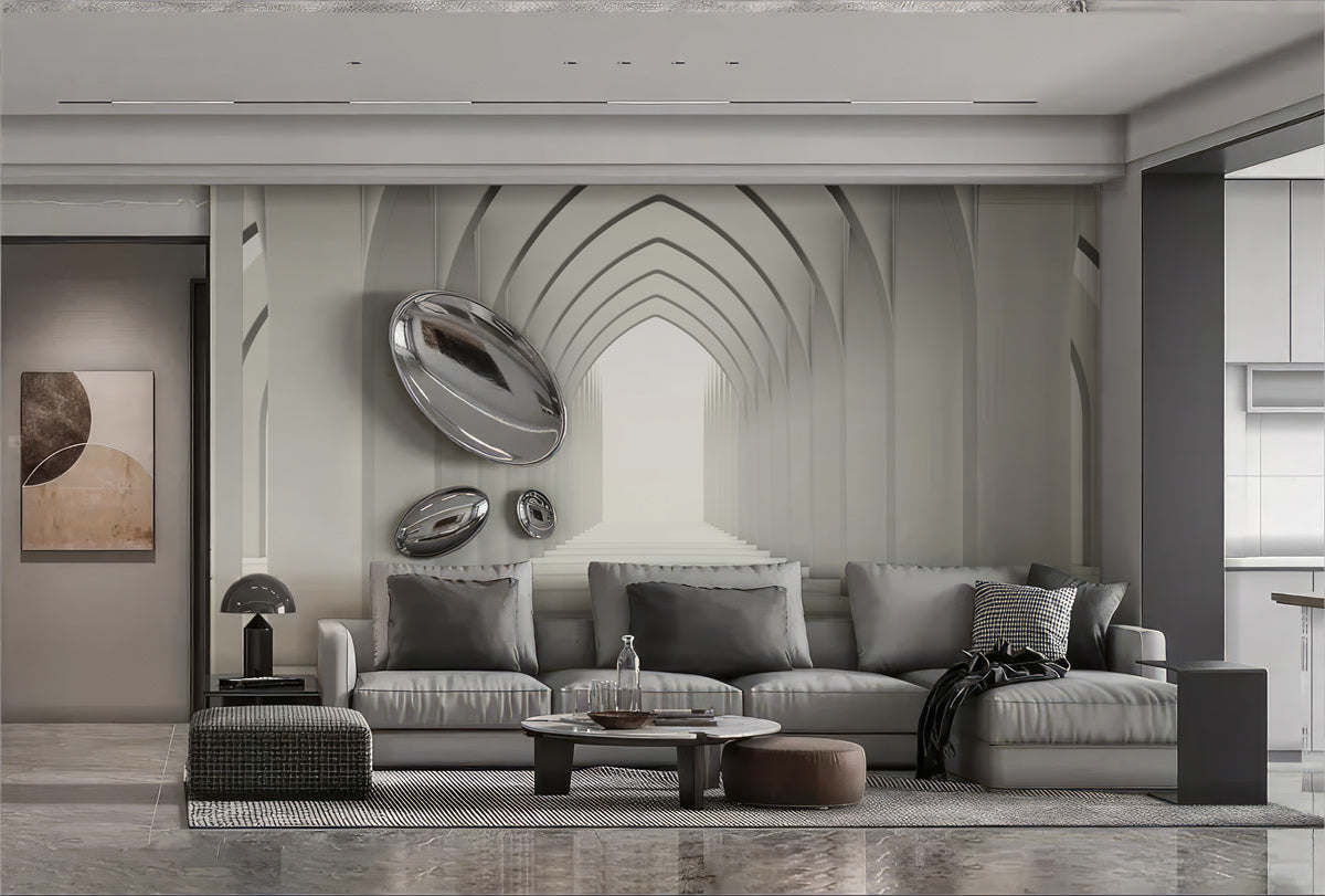 Gothic Arch Serenity Mural Wallpaper in living room