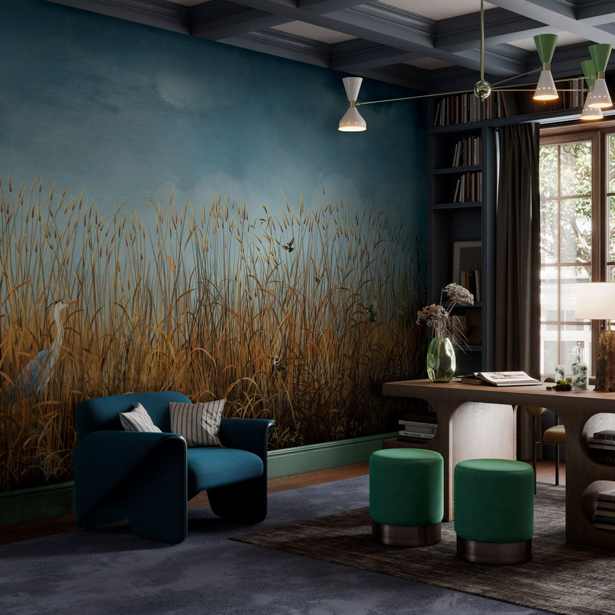 Tranquil Reeds Nature Landscape Mural in living room