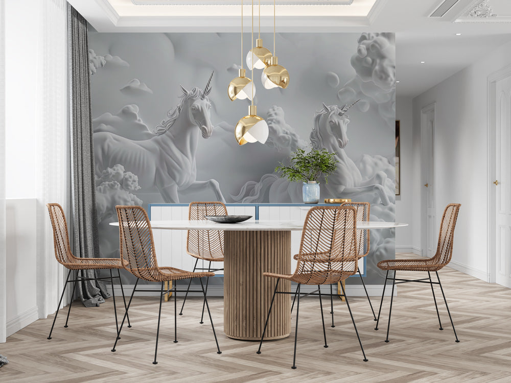 Enchanted Unicorn Journey Mural Wallpaper in dining room