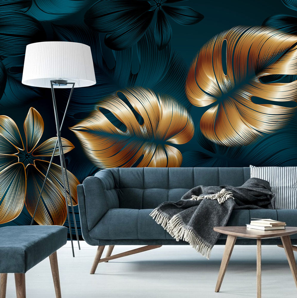 Golden Tropical Elegance Mural Wallpaper