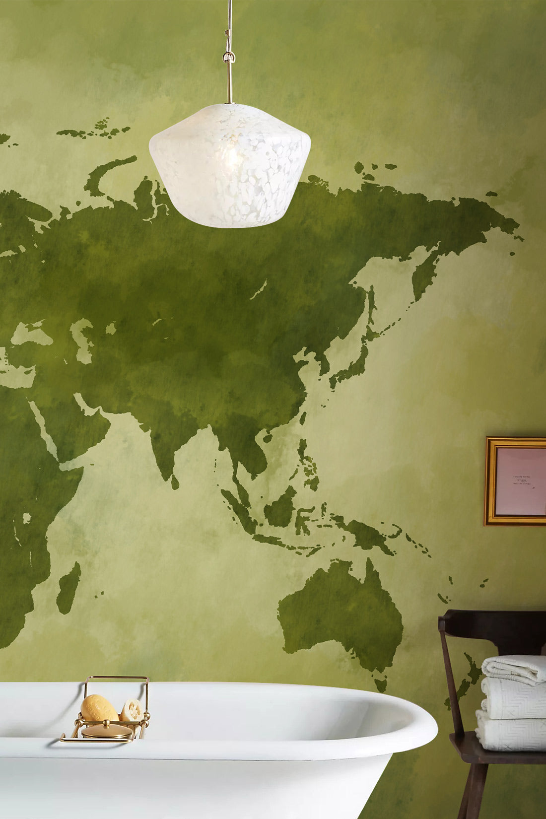 Green World Map Wallpaper Mural in bathroom