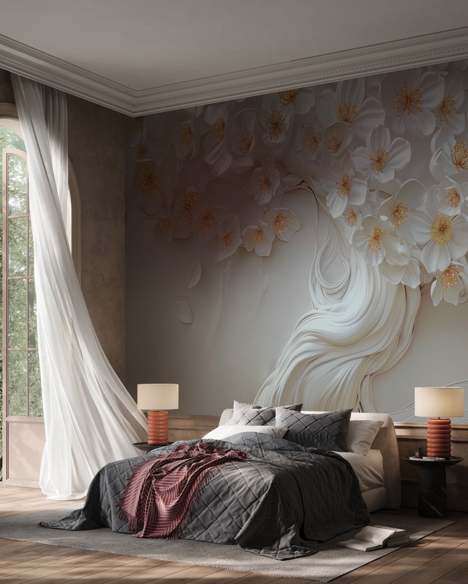 Luxurious Floral Harmony Mural Wallpaper in bedroom
