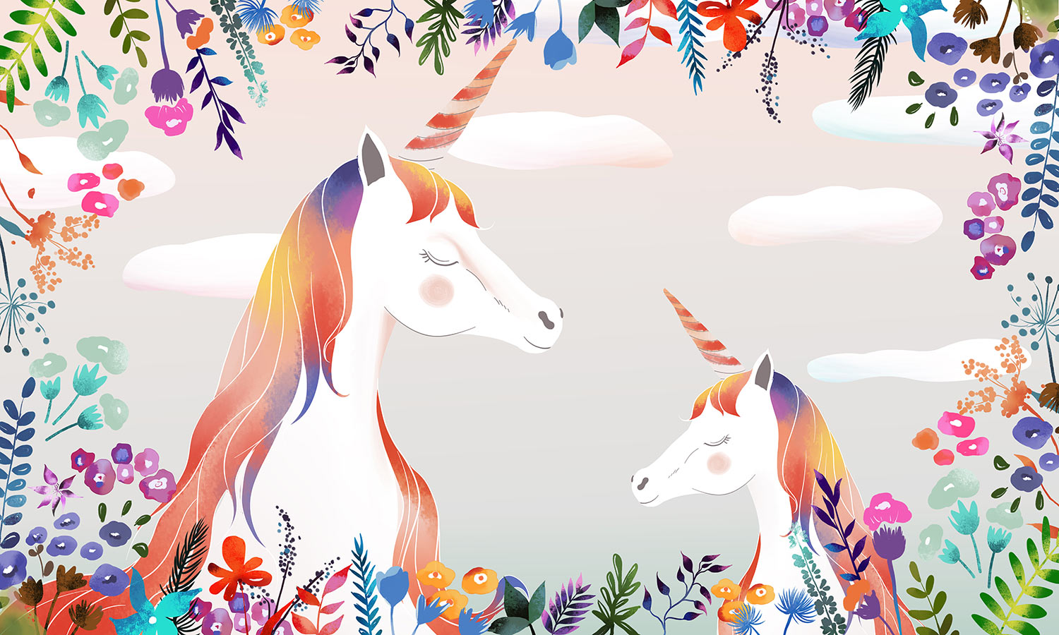 Unicorns Animals on a Nursery Wall Mural Wallpaper for Your Home Decoration
