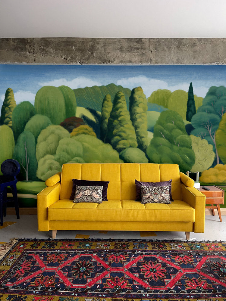Serene Forest Landscape Nature Wallpaper in living room