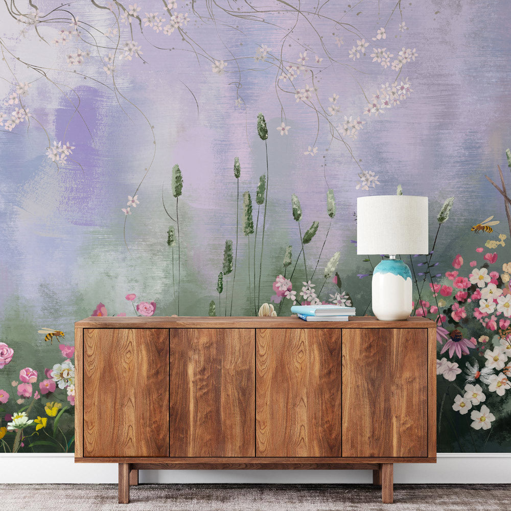 Imitation Oil Painting Flower Mural Wallpaper in living room