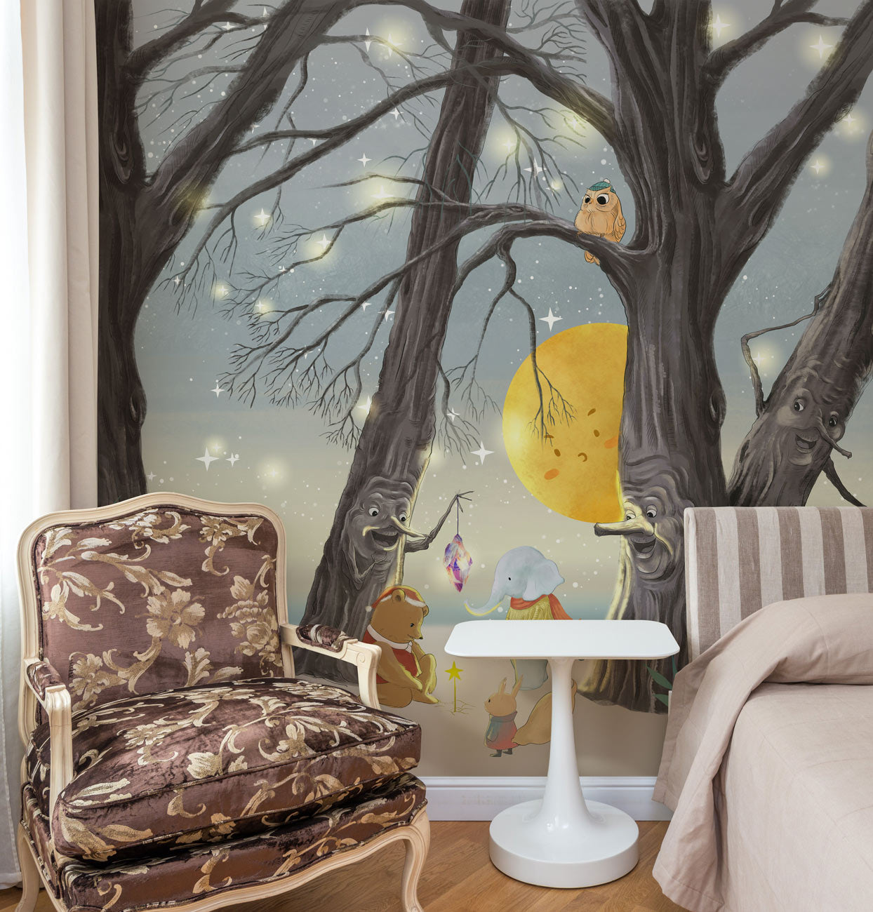 Fairy Tale Forest Nightscape Wallpaper in bedroom
