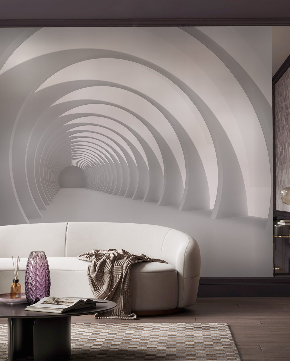 Spiral Archway Illusion Mural Wallpaper in living room