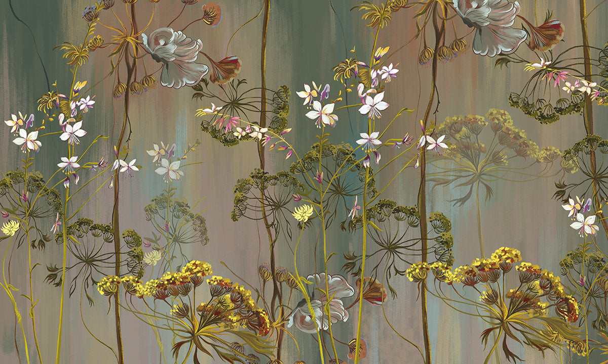 Wallpaper with Plain Background and Vintage Flowers