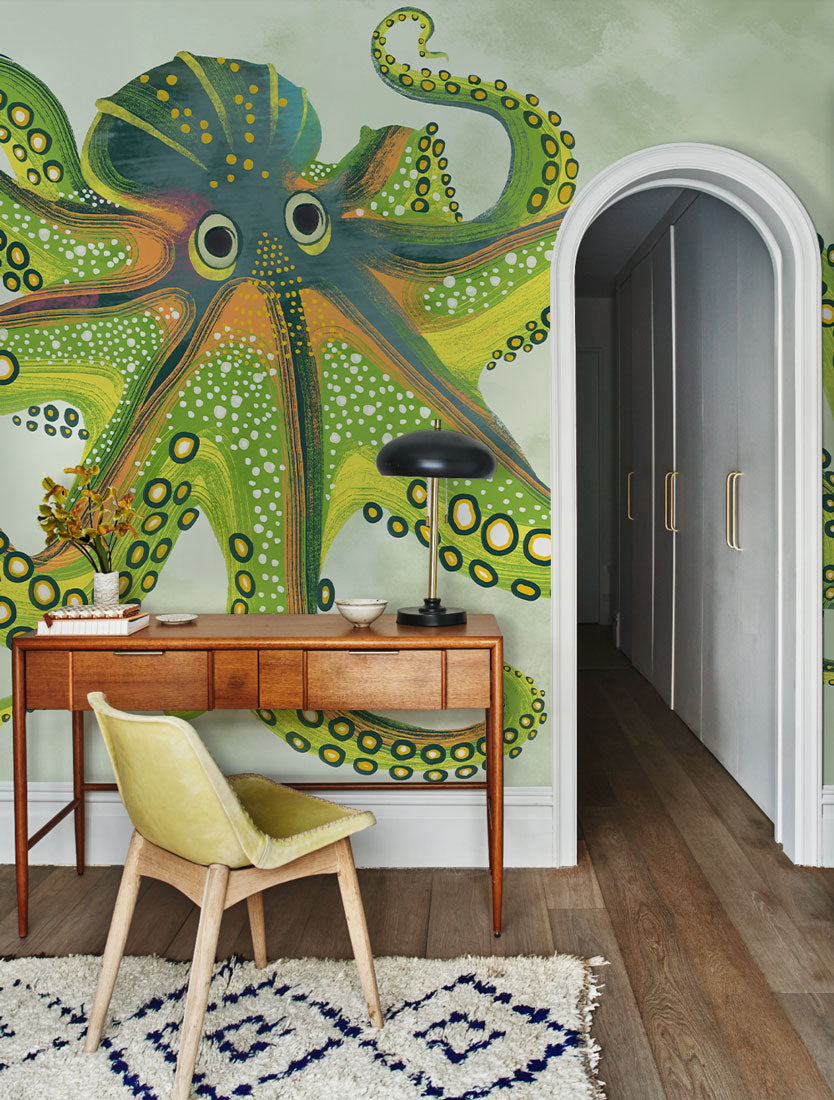 Green Octopus Mural Wallpaper