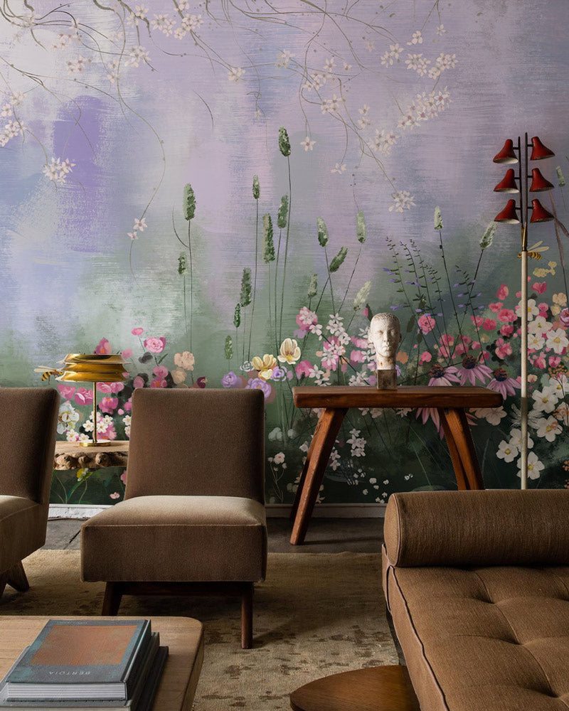 Imitation Oil Painting Flower Mural Wallpaper in living room