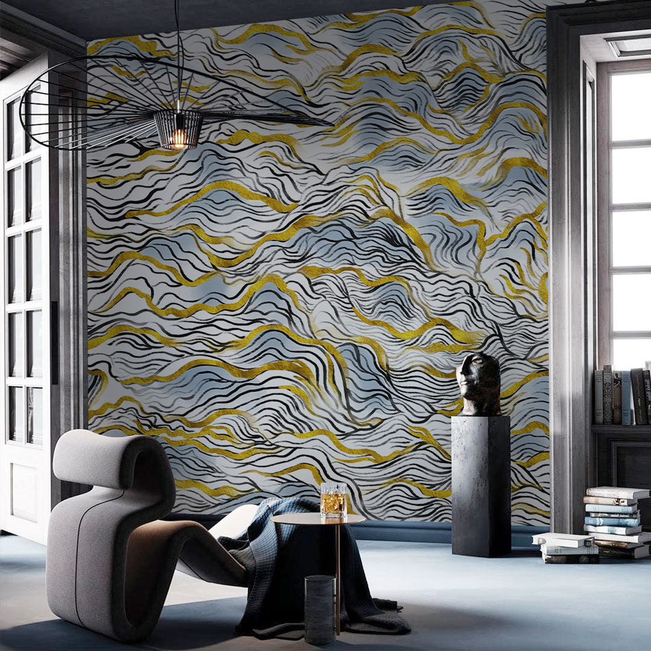 Abstract Mountain Wallpaper Mural in living room