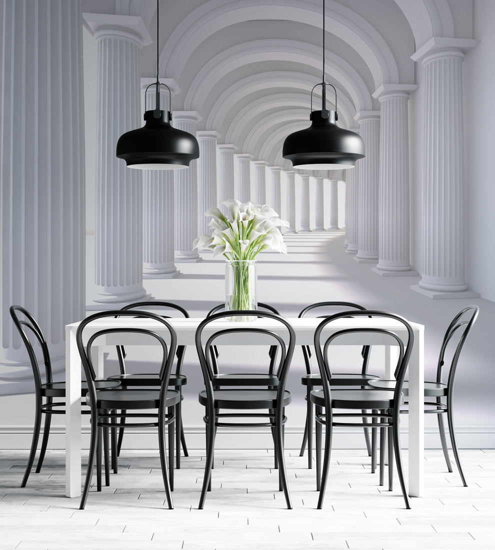 Endless Classic Columns Mural Wallpaper in dining room