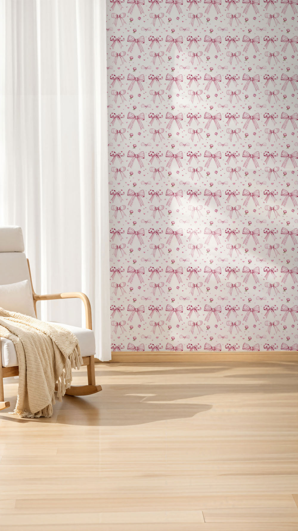 Lovely Bow and Heart Mural Wallpaper in living room