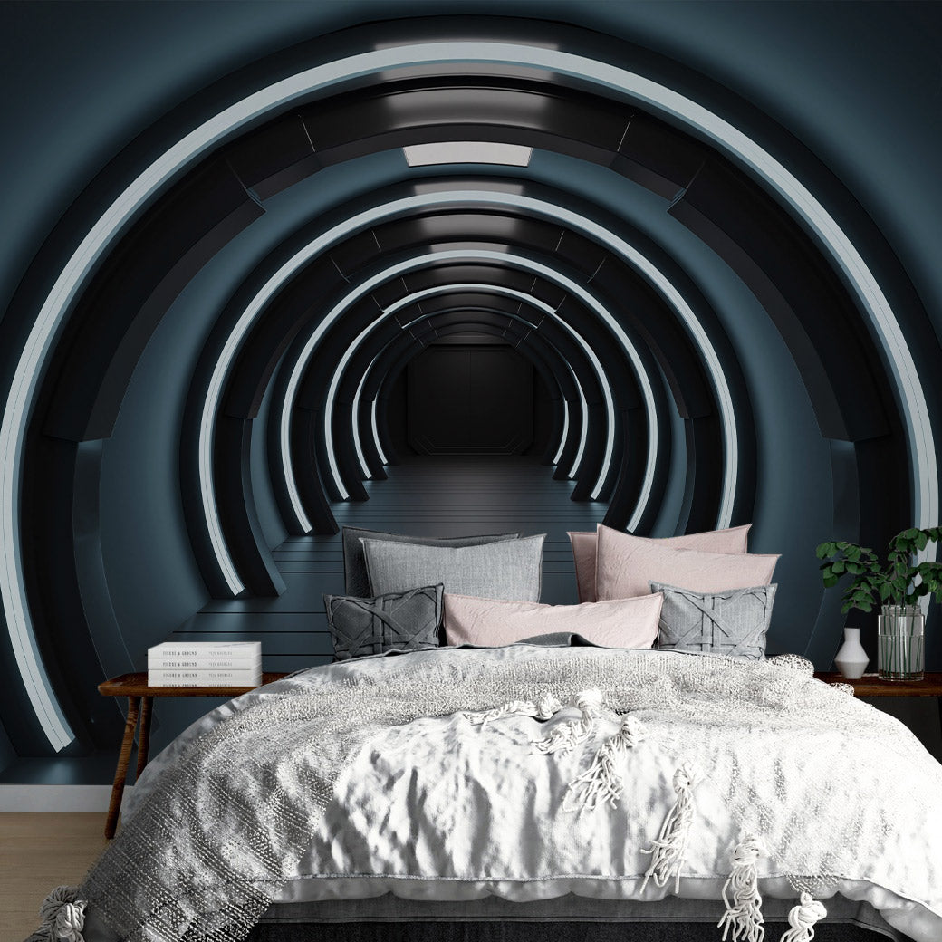 Futuristic Tunnel Escape Mural Wallpaper in bedroom