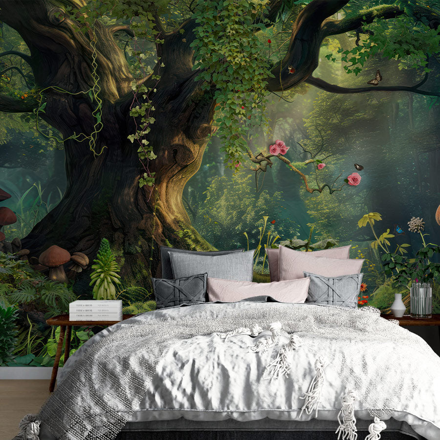 Mystical Forest Retreat Mural Wallpaper in bedroom