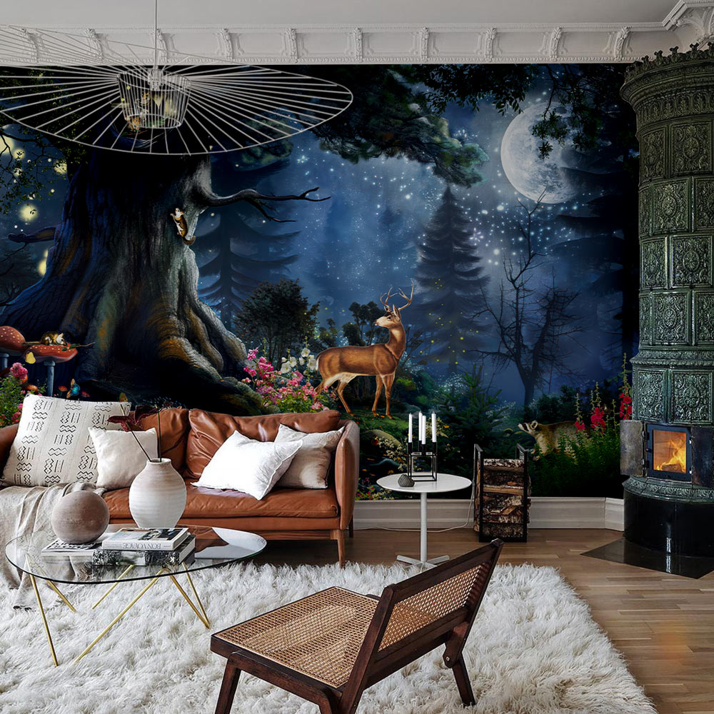 Enchanted Forest Dream Mural Wallpaper in living room