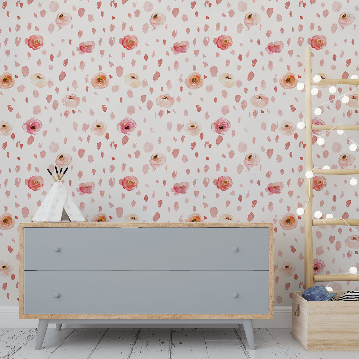 Whimsical Floral Breeze Mural Wallpaper in nursery