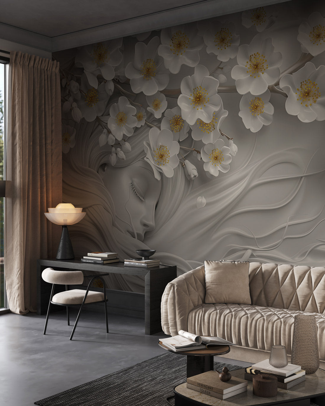 Serene Floral Dream Mural Wallpaper in living room