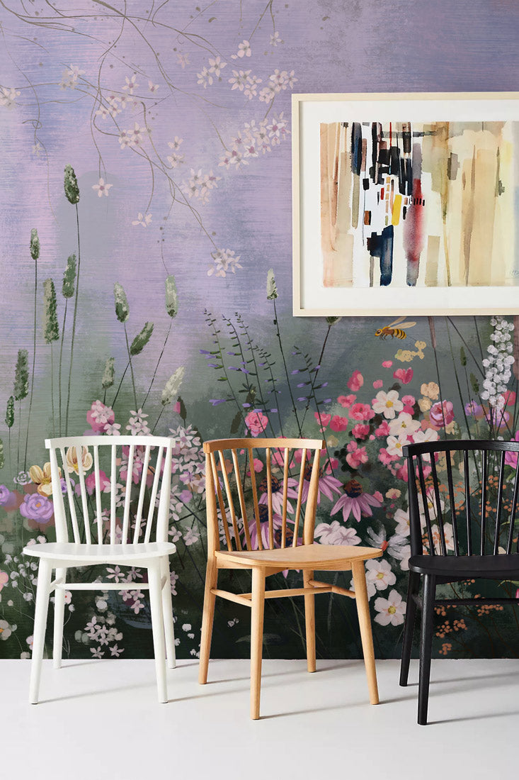 Imitation Oil Painting Flower Mural Wallpaper in living room
