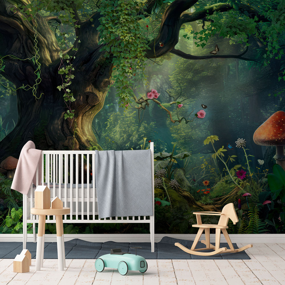 Mystical Forest Retreat Mural Wallpaper in nursery