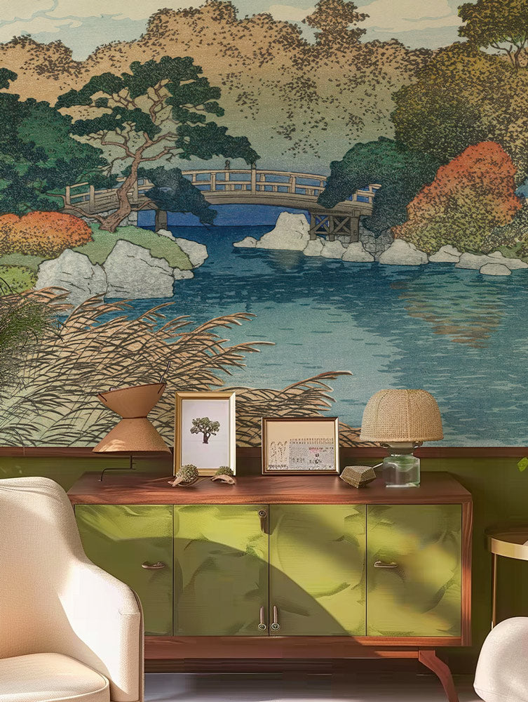 Autumn Bridge Serenity Mural Wallpaper