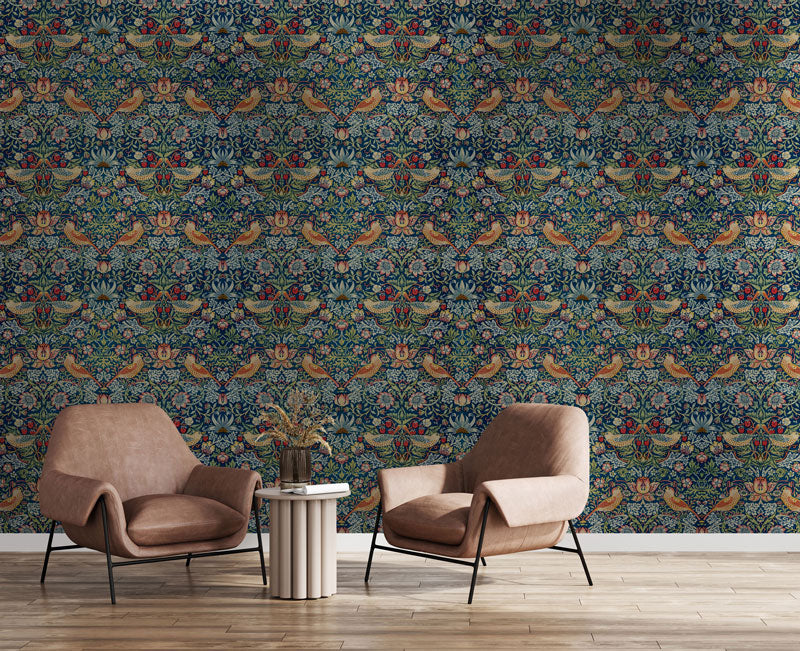Ornate Songbird Symphony Mural Wallpaper in living room