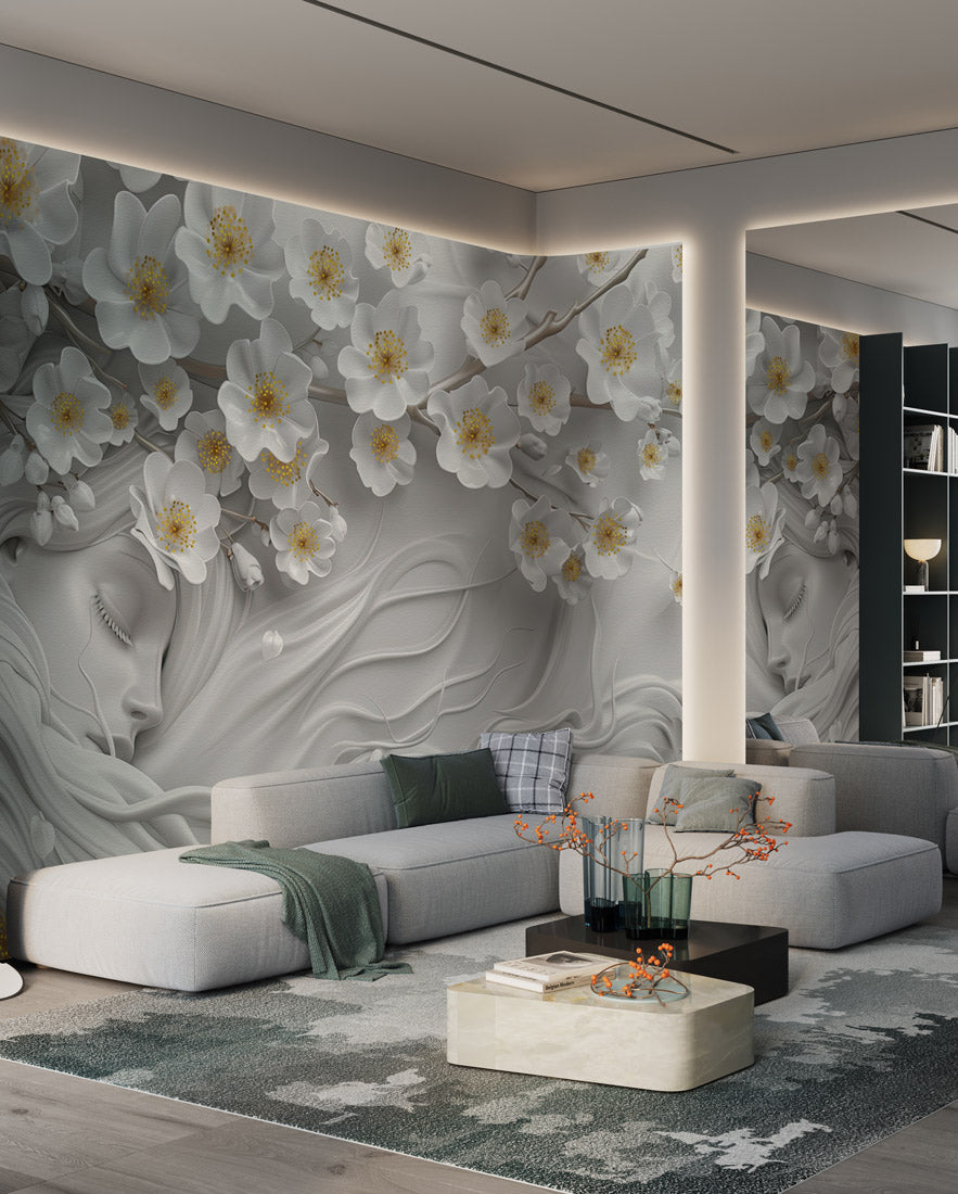 Serene Floral Dream Mural Wallpaper in living room