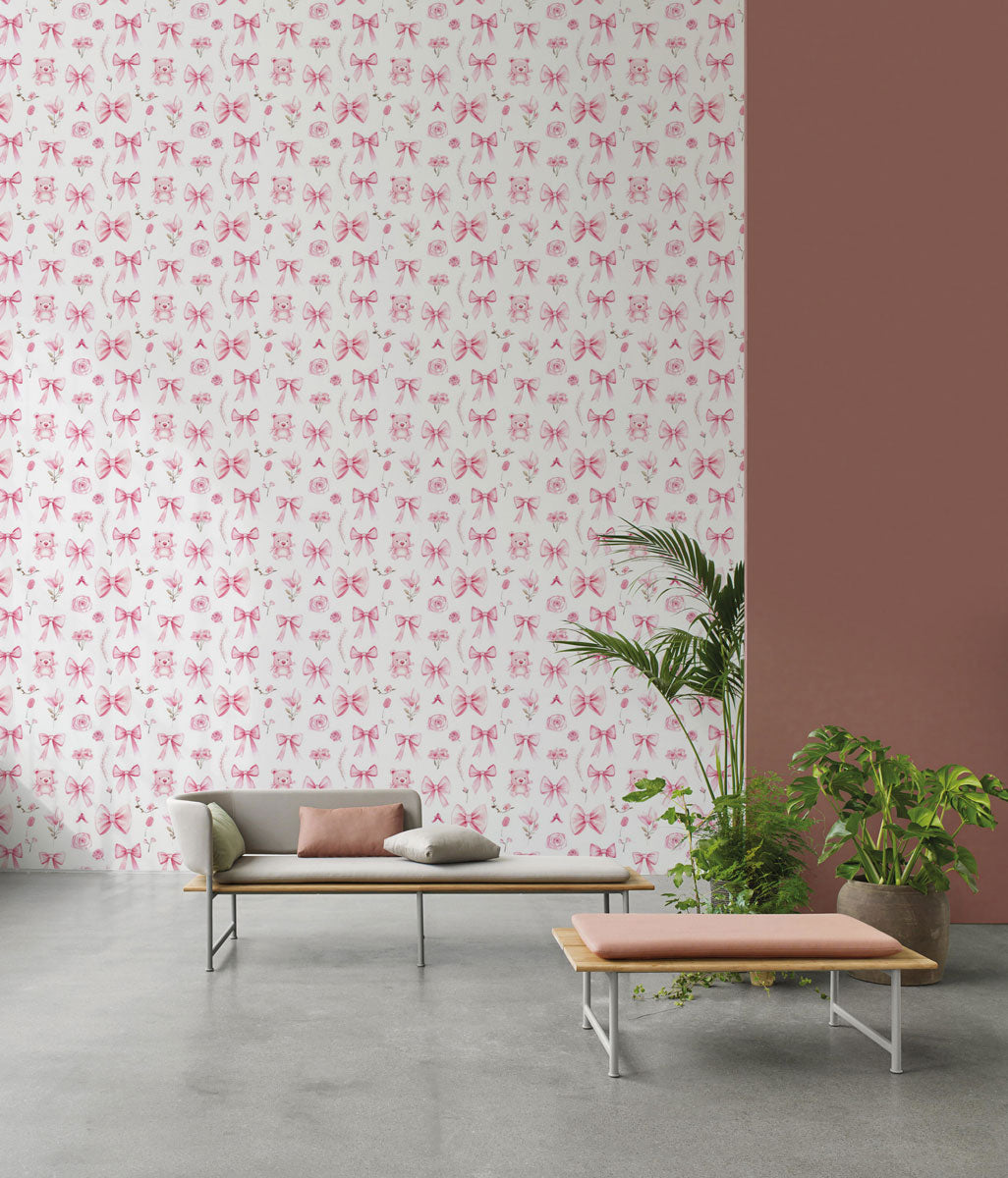 Charming Bows and Blooms Mural Wallpaper in living room