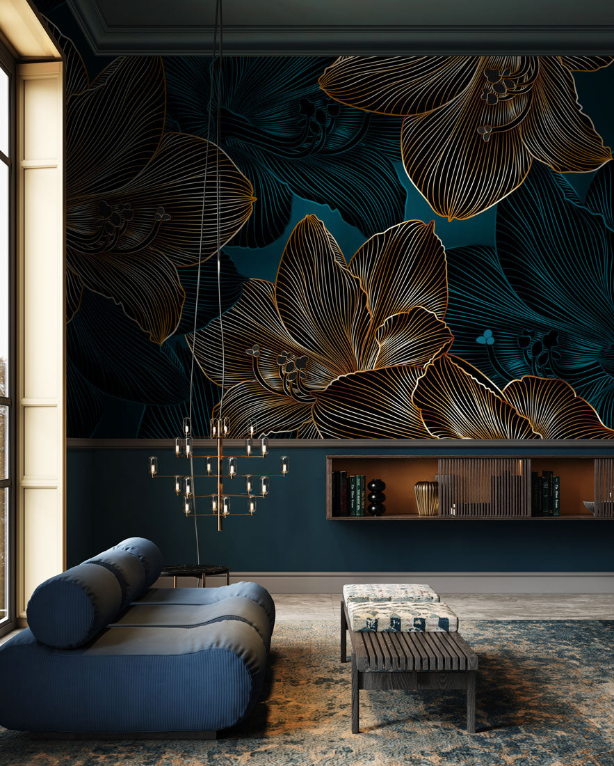 Golden Bloom Symphony Mural Wallpaper