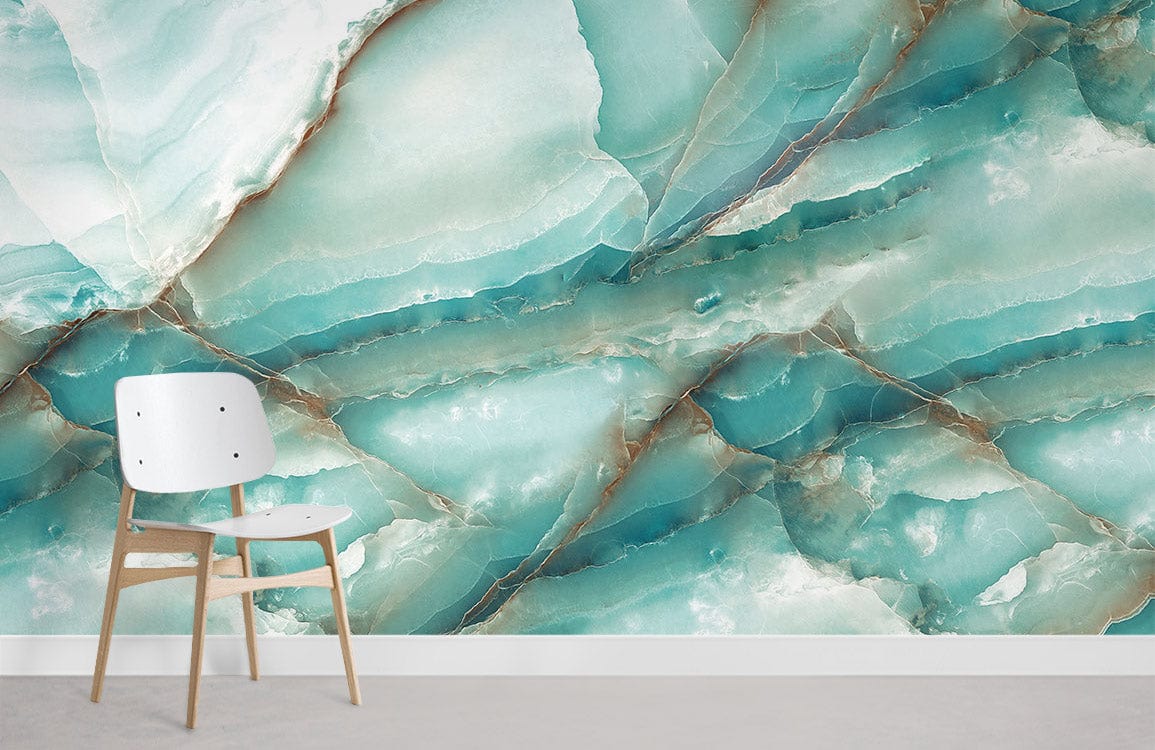 Mural Room Covered with Turquoise Crystal Wallpaper
