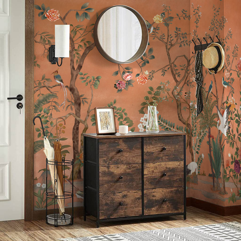 Whimsical Birdsong Mural Wallpaper in entryway