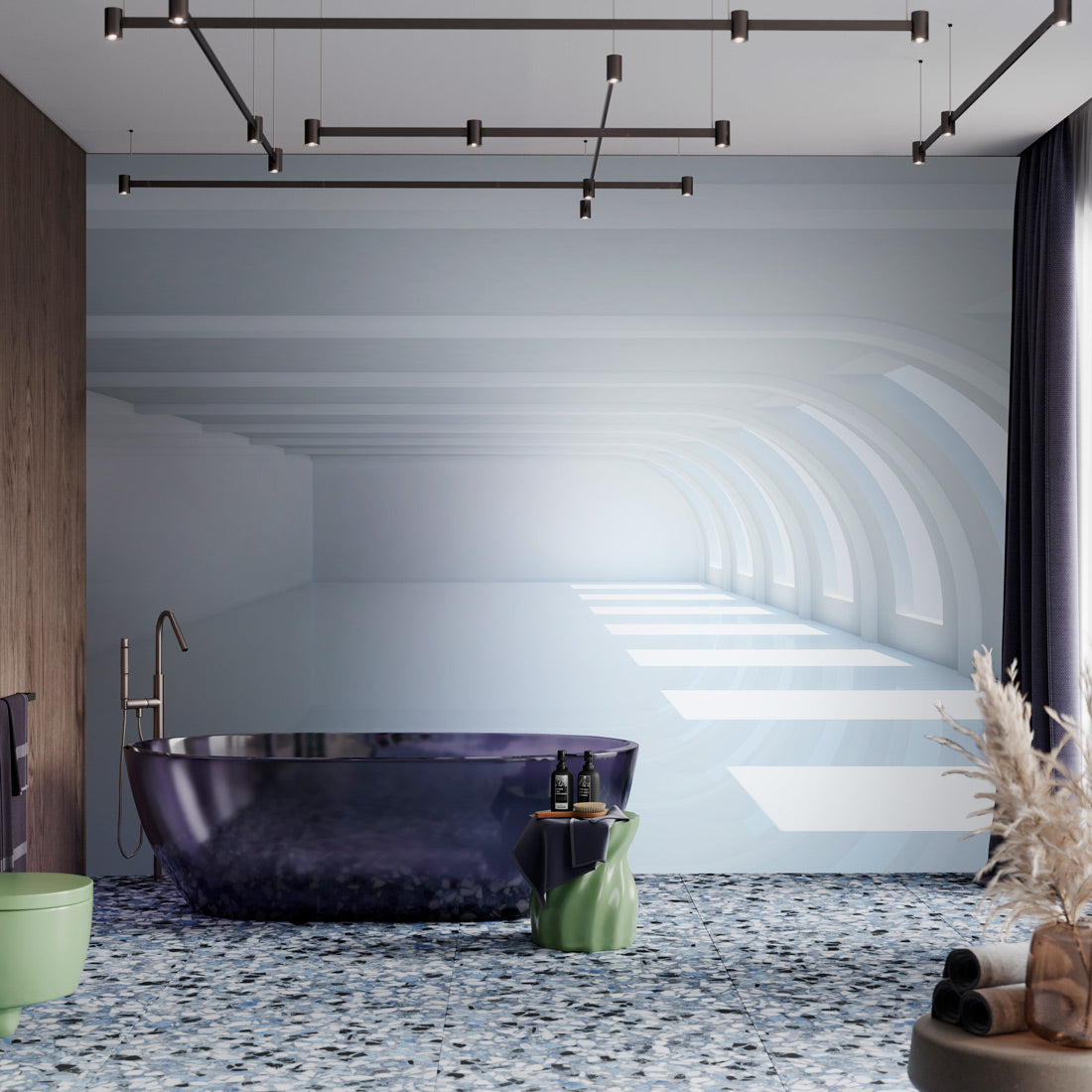 Curved Skylight Serenity Mural Wallpaper in bathroom