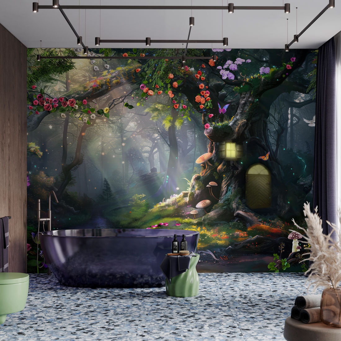 Enchanted Forest Bath Mural Wallpaper in bathroom