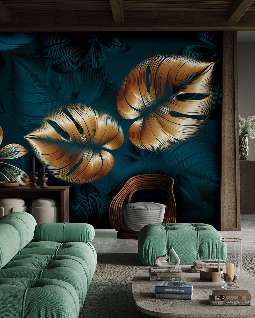 Golden Tropical Elegance Mural Wallpaper
