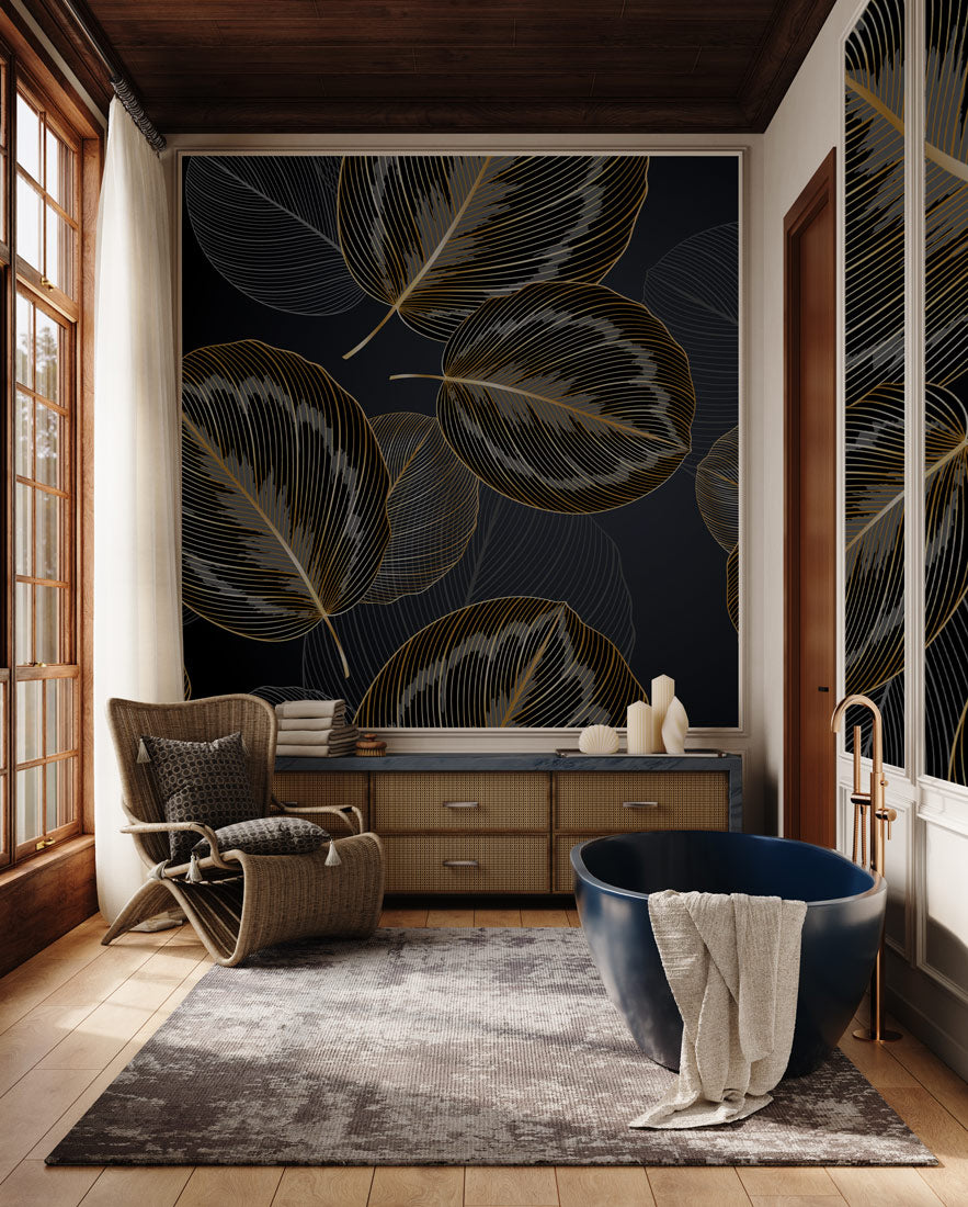 Golden Leaf Elegance Mural Wallpaper