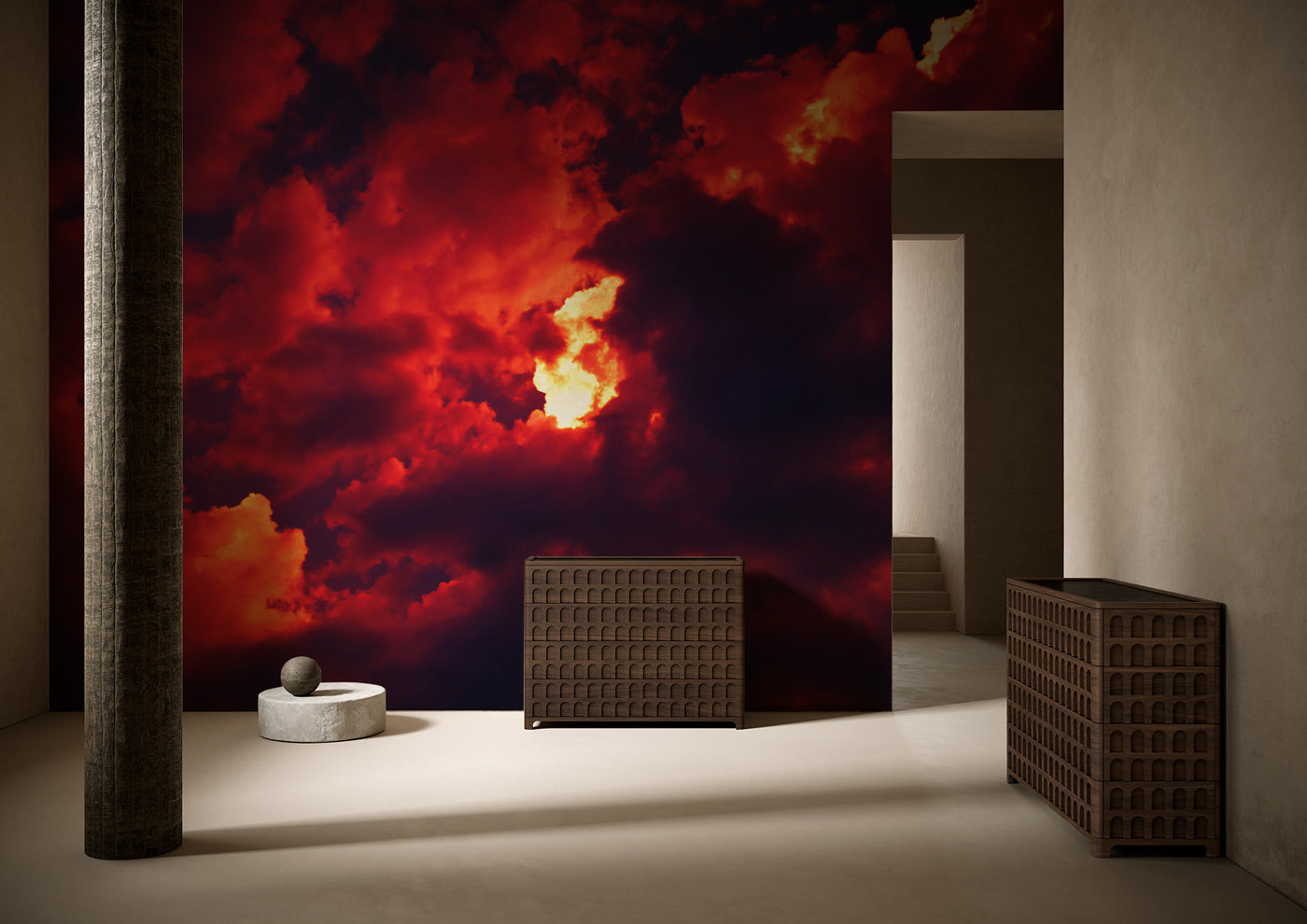 Red Ember Horizon Mural Wallpaper