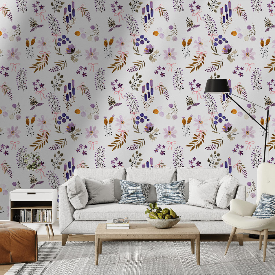 Delicate Blossom Mural Wallpaper in living room