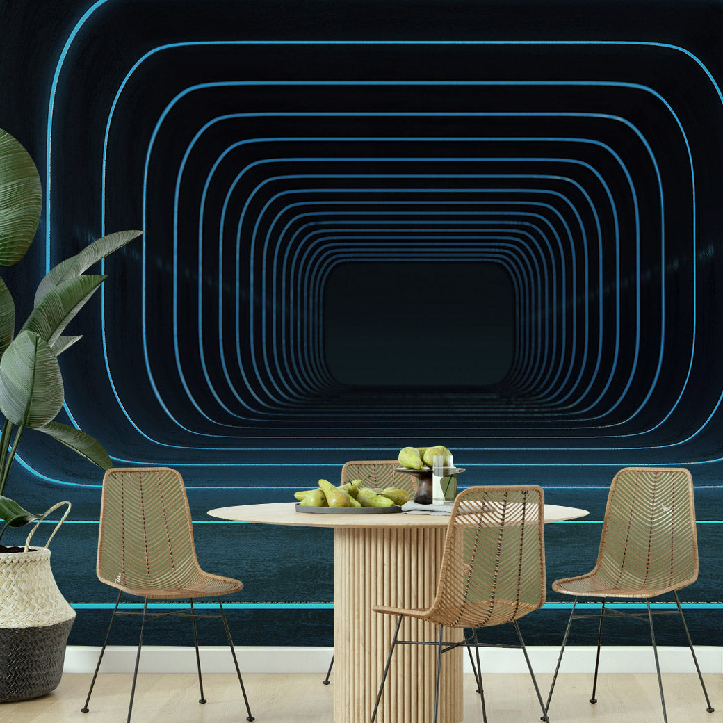 Infinite Neon Tunnel Mural Wallpaper in dining area