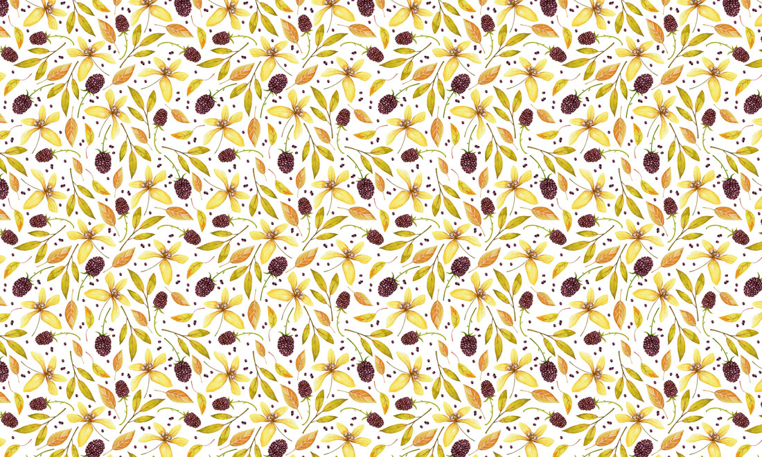 Plain wallpaper depicting mulberry leaves patterned mural