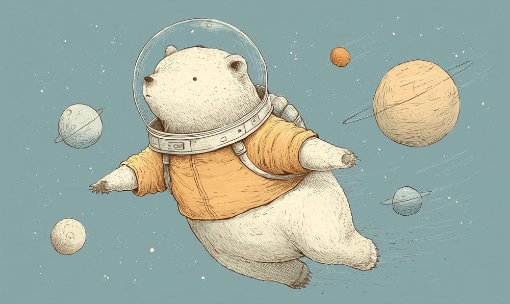 Sample of Cosmic Bear Adventure Mural Wallpaper