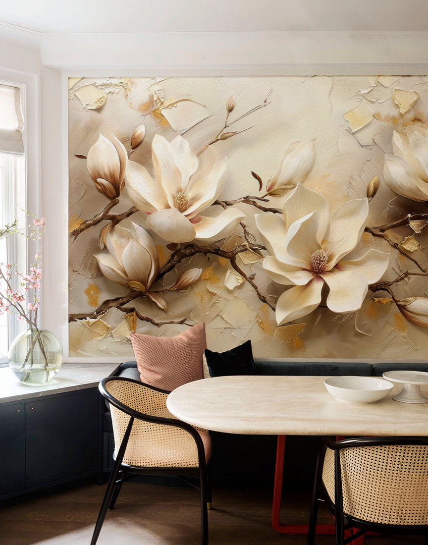Elegant Blossom Retreat Mural Wallpaper in dining room